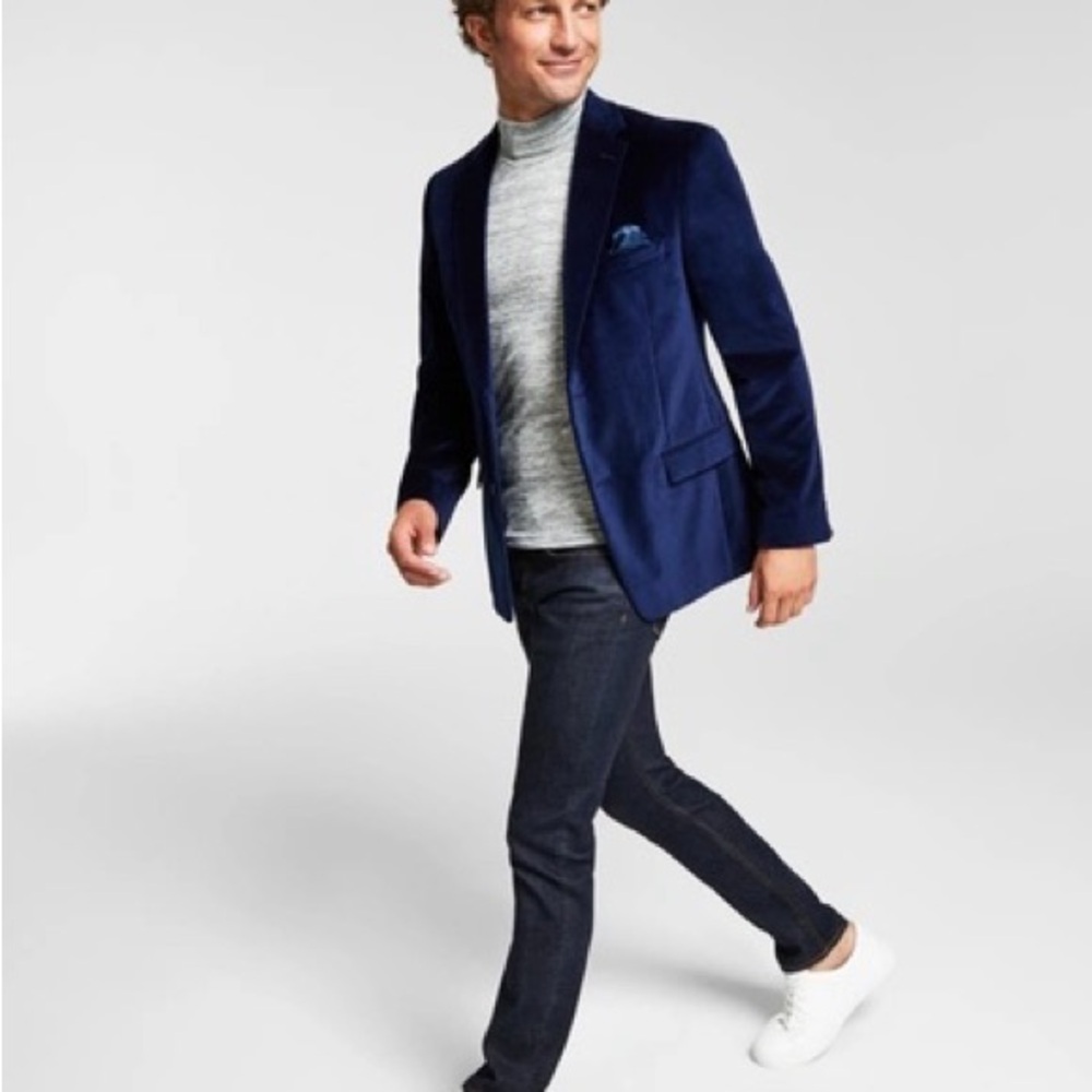 Alfani Mens Navy Velvet Blazer